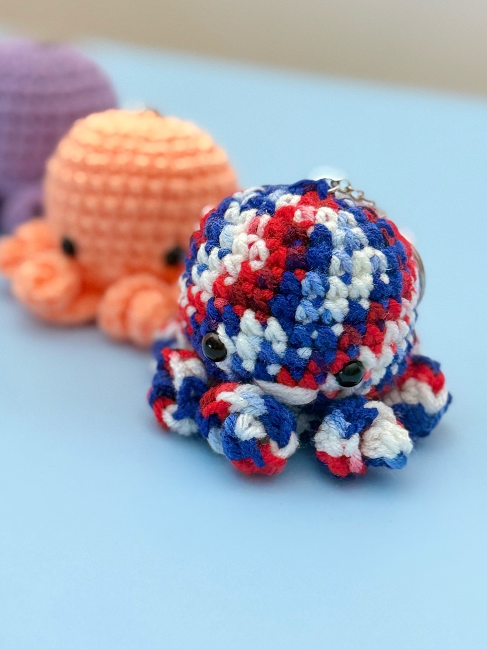 Handmade Patriotic Crochet Octopus Keychain Charm USA Inspired Gift